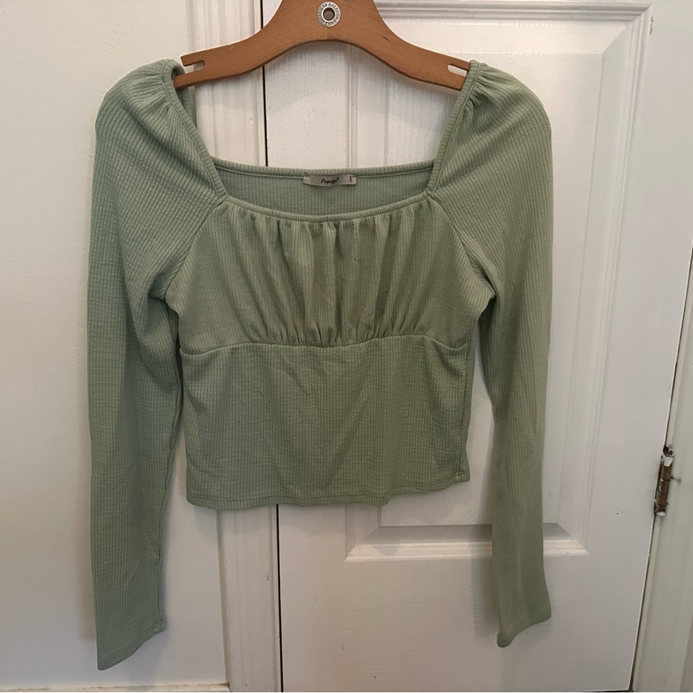 Papaya Sage Ribbed Long Sleeve Crop Top-L